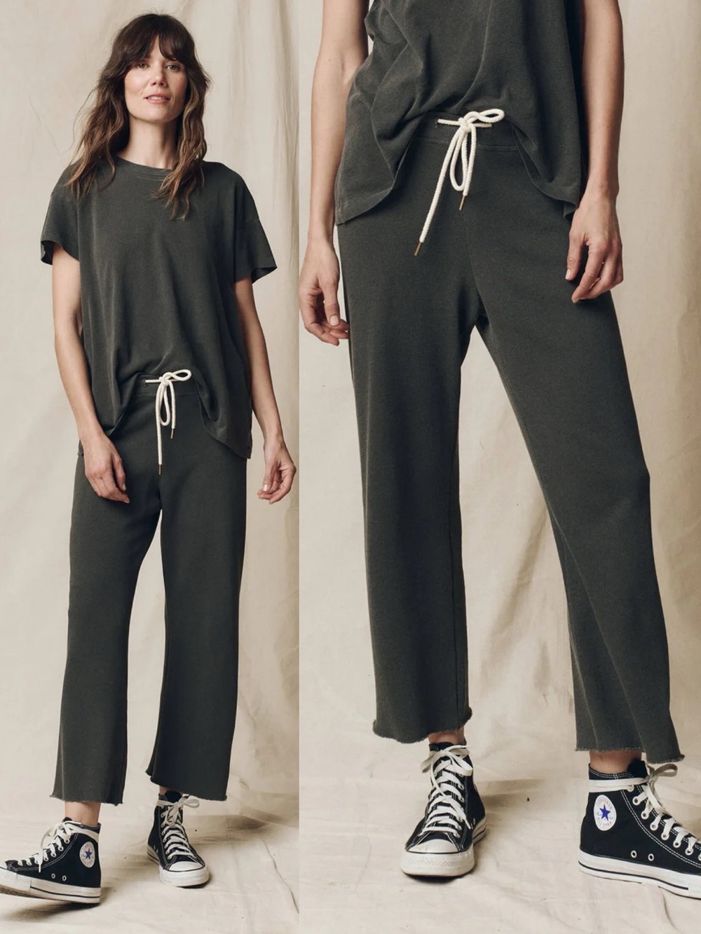 The Great. Wide Leg Cropped Sweatpant Pants Washed Black